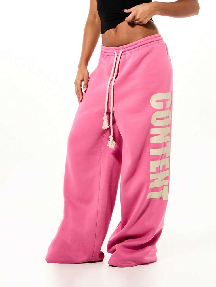 SUMWON WOMEN Wide Leg Drawstring Sweatpants With Logo Print
