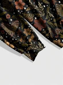 ROMWE Fairycore Áo sweatshirt nữ cỡ lớn họa tiết hoa lá, phong cách hippie gợi cảm, dây đeo vai bất đối xứng, thích hợp cho mùa Thu/Đông. - màu đen - Xem 3