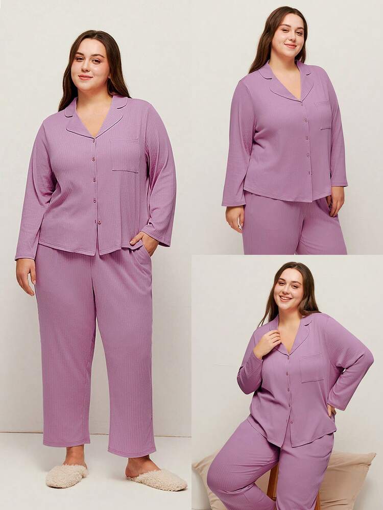 Women Plus Basic Soft Cotton Pajama Set