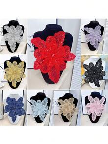 29cm X 28cm 3D Multi-Layer Computer Embroidered Crystal Beaded Flower Applique Craft DIY Sewing Accessory - Black - View 11