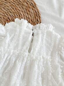 SHEIN Vintaside Kids 女童优雅公主风荷叶边领泡泡袖提花刺绣双层荷叶边下摆宽松公主裙，适合度假、旅行、派对、送礼、春秋季穿着。 - 白色 - 查看 11