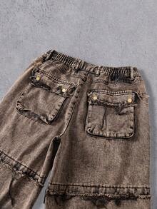 Manfinity Denimwave 男士链条装饰牛仔裤，时尚 - 棕色 - 查看 6