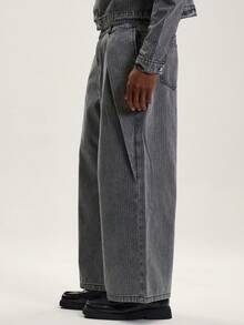 Musero Quần jean ống đứng kẻ sọc dáng rộng, cài nút, chỉ có size Xuân Hè. - Màu Xám nhạt - Xem 3