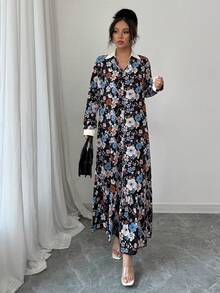 Lacomfia Women's Printed Contrast Color Casual H-Line Spring/Summer Dress - Black - View 6