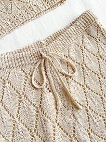 Franclia New Sexy Hollow Camisole Design Bohemian Style 2 Pieces Knit Sweater Set, Suitable For Beach Holiday, Summer - Khaki - View 6