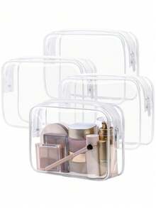 三件套男女通用防水透明化妆包，夏季度假必备，旅行必备 - 轻便多色（白色），多功能旅行拉链包，适用于女士洗漱用品和配件，旅行收纳包，化妆包 - 白色 - 查看 1