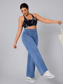 Flexra 大码柔软中蓝色水洗弹力直筒牛仔裤 - 中等水洗藍 - 查看 5