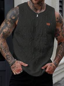Manfinity Homme Men's Casual Sleeveless Vest With Letter Embossed Design - Dark Grey - View 1