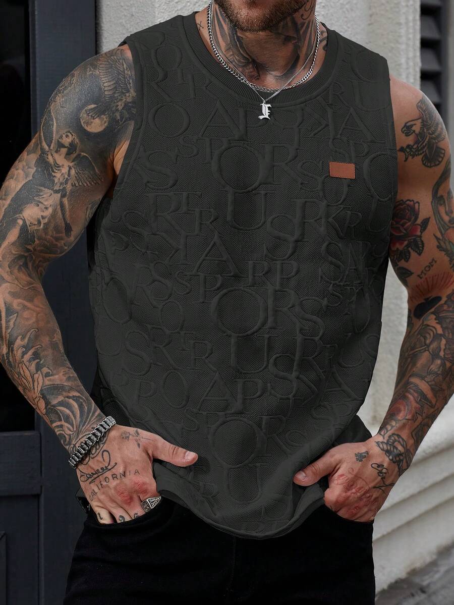 Manfinity Homme Men's Casual Sleeveless Vest With Letter Embossed Design - Dark Grey - View 1