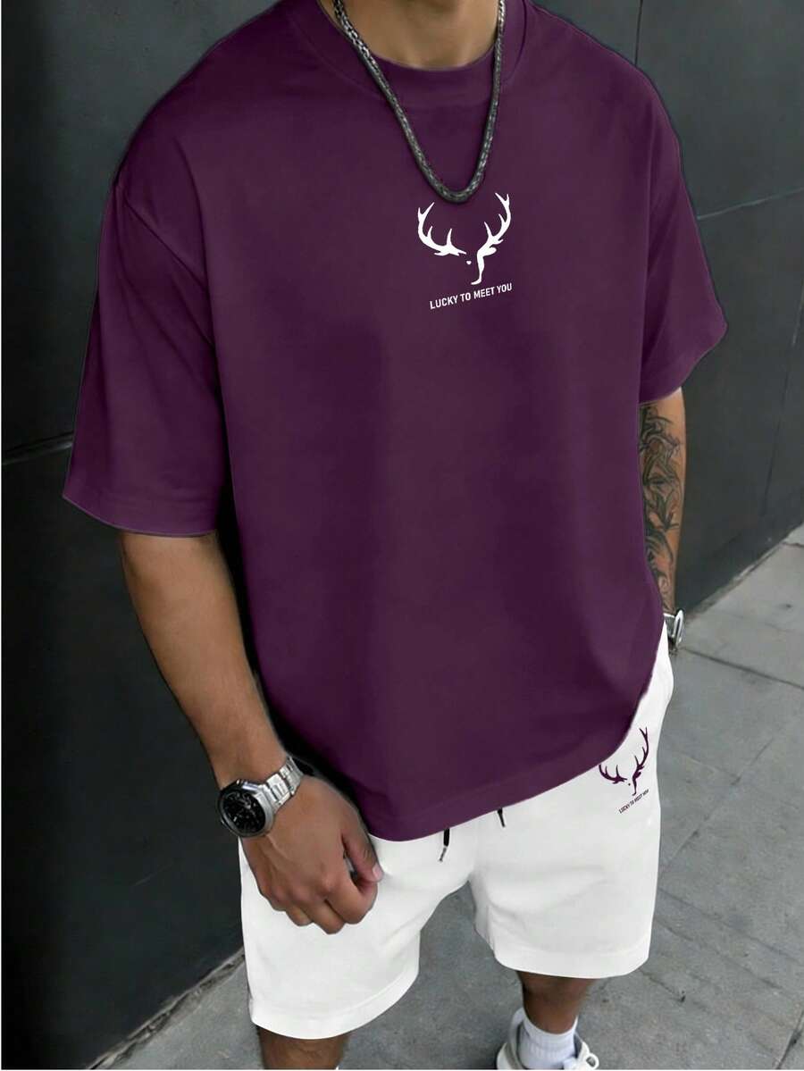 Manfinity Homme Set de camiseta de manga corta casual y pantalones cortos con cordón para hombres (2 piezas) - Multicolor - Ver 1