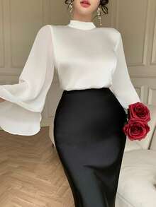 DAZY Áo sơ mi tay lửng 3/4, kiểu dáng sang trọng, cao cấp, thanh lịch, dài tay. - Màu be - Xem 6