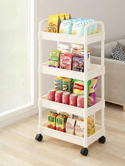 1PC Rolling Trolley Bathroom Storage Shelf Floor Standing Multi Layer Mobile Snack Organizer Rack For Kitchen Bathroom Holiday Parties New Semester Thanksgiving Valentine Gift Idea Practical Elegant Space Saving Storage Solution New Year Resolution Essential Home Organization