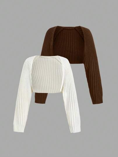 SHEIN PETITE Cárdigan de punto acanalado de unicolor y casual versátil