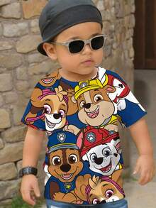 SHEIN | PAW Patrol Young Boy Summer Cartoon Dog Pattern Round Neck Short Sleeve T-Shirt - White - View 1