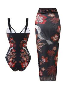 Swim Oasis 2026新款春夏女士两件套印花泳衣和网纱长裙沙滩度假休闲泳装套装 - 彩色 - 查看 2