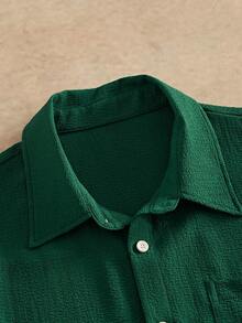 HIMLAND 男士休闲梭织口袋字母刺绣宽松短袖衬衫 - 綠色 - 查看 8