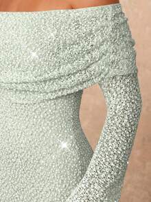 Lumalex Off-Shoulder Draped Neck Bodycon Long Sleeve Dress For Women Off Shoulder Long Sleeve - Green - View 4