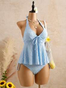 Bellisia Women's Relaxed Vacation Polka Dot Textured Fabric Camisole Bikini Top