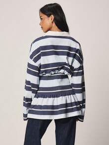 MISSGUIDED Áo polo rugby kẻ sọc với eo chun co giãn, tay dài, cổ bẻ, kiểu dáng rộng rãi thoải mái, thích hợp cho mùa thu đông. - Nhiều màu - Xem 2