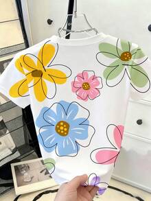 Resyla Women's Floral Print Casual Versatile Round Neck Short Sleeve T-Shirt - Multicolor - View 2