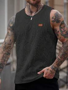 Manfinity Homme Men's Casual Sleeveless Vest With Letter Embossed Design - Dark Grey - View 4