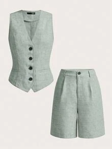 Ellevyn Women's Commuting Office Style Vest And Shorts Set - Multicolor - View 11