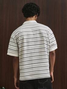 TOKVUE Camisa polo de manga corta con estampado de letras y rayas para uso diario y casual, camisa de golf de verano para hombres, camisa polo de cuello T con estilo universitario, camisa polo a rayas para hombres, camisa rugby polo para hombres - Blanco y Negro - Ver 5