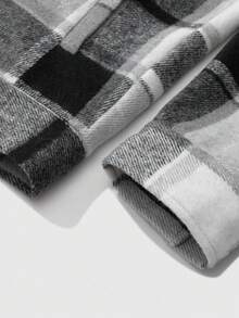Manfinity Homme 1pc Men's Wool Blend Plaid Overcoat,Black And White Checkered Shacket,Slim Fit Casual Everyday Design,Autumn Hiking Smart Casual Jacket With Pockets - Grey - View 5