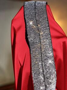 Reflora Plus Size Women Elegant Party Sequin Patchwork Loose Blouse, Suitable For Party And Gathering Red Sequin Top Red Blouse - Red - View 7
