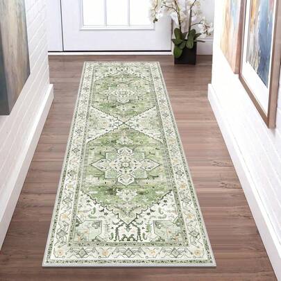 1pc Vintage Style Area Rug With Intricate Floral Pattern In Blue, Red, Cream And Beige - Suitable For Hallway, Living Room, Bedroom, Kitchen Or As A Gift