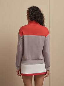 SHEIN Unity 女士字母图案落肩长袖贴布半开襟校园运动卫衣棒球服女式运动裙女式棒球衫女式棒球服女式 - 淺灰色 - 查看 2