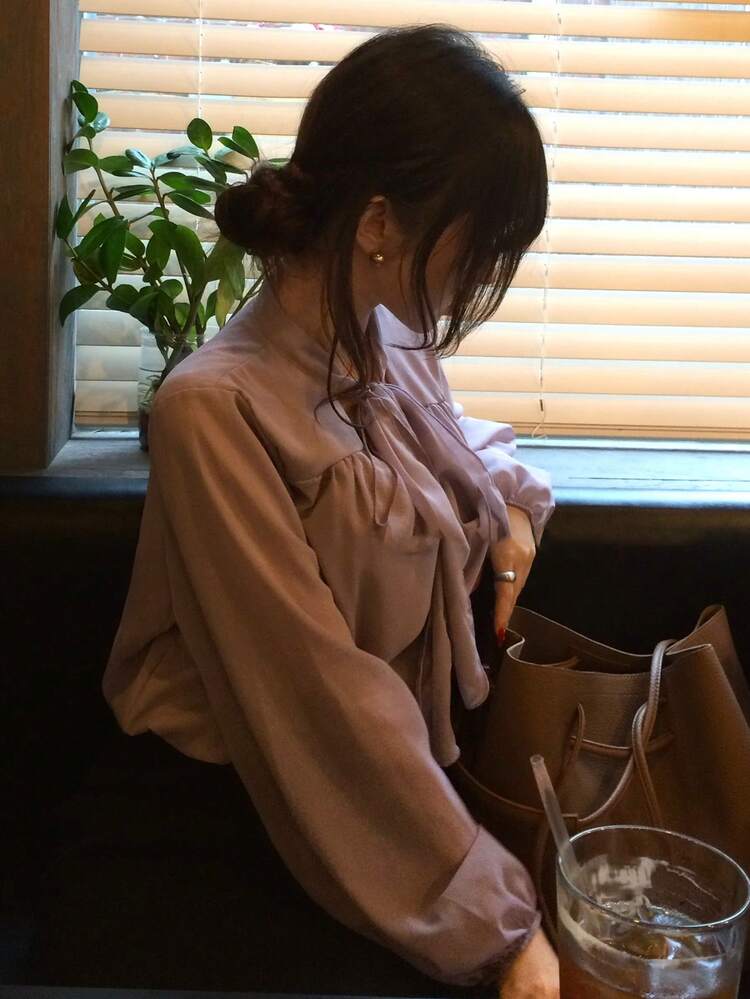 Soft Bow V-Neck Tie Chiffon Blouse Shirt For Women