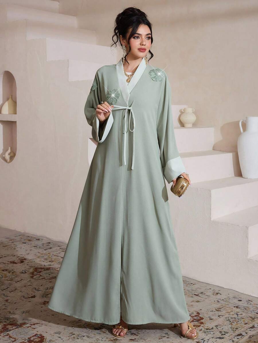 Al Najma Áo choàng Abaya nữ dáng rộng, màu trơn, thoải mái, phù hợp mọi mùa. - màu xanh lá - Xem 1