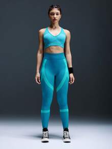 Powerista 1 Stück feuchtigkeitsableitender nahtloser Basis-Sporttop, geeignet für Training, Yoga, Fitness - Grün - Übersicht 3