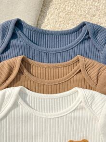 Loomiva 6件套新生女宝宝卡通熊图案针织柔软圆领长袖套头衫和松紧腰长裤套装 - 卡其色 - 查看 4