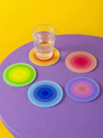 Joivida 5 Acrylic Gradient Coasters, Round Heat-Resistant Coasters, Decorative Table Drink Coasters, Coffee Cup Coasters, Home Decor Gifts, Rainbow-Colored Dopamine
