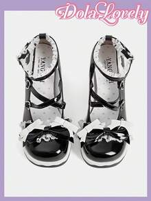 Dola Lovely 女士时尚高跟鞋，饰有蝴蝶结和搭扣设计 - 黑色 - 查看 11