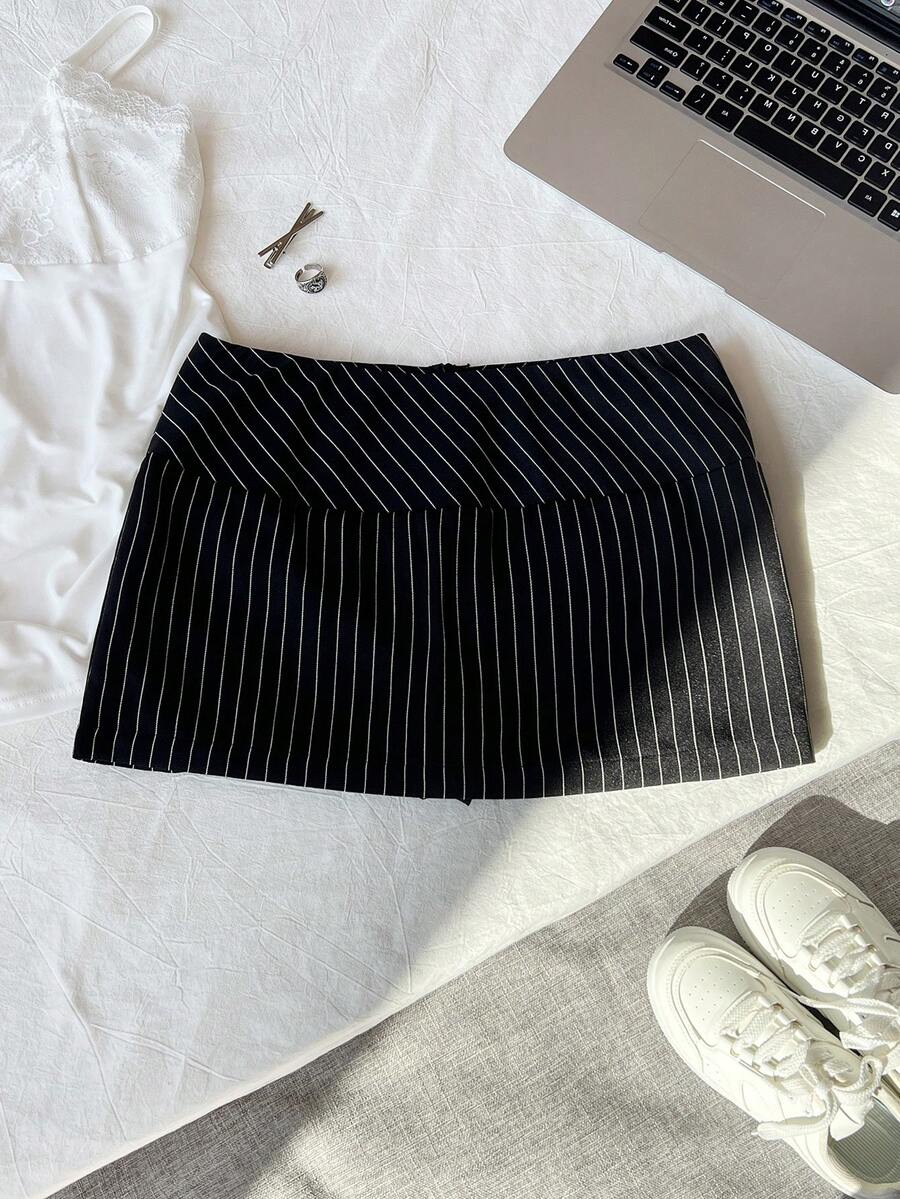 Elamini Gonna mini a righe versatile e alla moda per uso quotidiano e pendolarismo - nero - Visualizzare 1