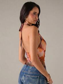 SHEIN BAE Women's Tie-Dye Halter Backless Sexy Versatile Top For Dates And Parties - Purple - View 2