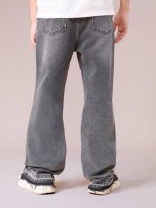 SUMWON Boys Flared Grey Washed Denim Jeans With Relaxed Fit And Classic Five Pocket Design For Casual Everyday Wear Vacation - Grey - View 2