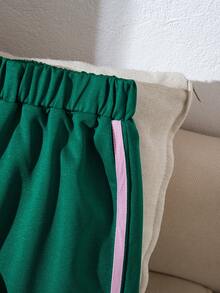 2件套女童休闲蝴蝶结刺绣撞色滚边插肩袖圆领短袖T恤和裤子套装，常规厚度，适合日常穿着、外出、上学、聚会，适合8-12岁女孩，春夏款。 - 綠色 - 查看 8