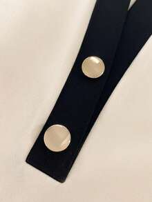 Franclia 女士新款圆领撞色滚边半开襟金属纽扣短袖修身露脐上衣 女士短袖上衣 优雅短袖上衣 可爱短袖上衣 学院风上衣 女士短袖上衣 - 黑與白 - 查看 3