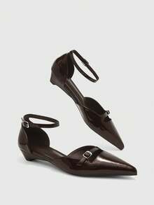 CUCCOO BIZCHIC Zapatos de tacón bajo de punta fina negros, sencillos y elegantes, versátiles, con tira trasera. Nuevos zapatos planos de bajo empeine para ir al trabajo, con correa en el talón, adecuados para la oficina en primavera/otoño - Café espejo 171 - Ver 6