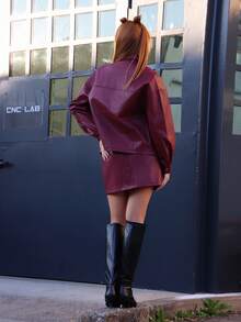 SILVIA DI SANTO Set de 2 piezas: Chaqueta/abrigo de unicolor y falda mini para mujer - Burdeos - Ver 4