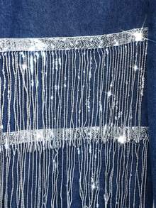 Slaydiva Jeans di moda decorati con paillettes multicolore e nappe - Blu lavato scuro - Visualizzare 7