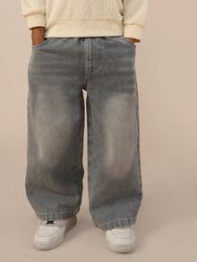 SUMWON Boys Western Style Wide Leg Denim Jeans With Contrast Stitching And Back Pocket Details For Casual Everyday Wear Vacation - Blue - View 4