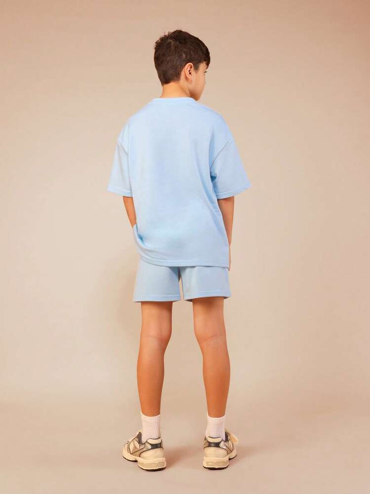 Crew Neck T-Shirt And Shorts Set With Logo Print