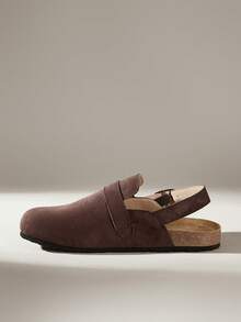 Solecia نعال نسائية جديدة نصف حزمة، مصنوعة من مادة مخملية مقلدة، مع تصميم حزام كعب، مريحة وشاملة، مناسبة للاستخدام في المنزل أو للتسوق. - بني كستنائي - مشاهدة 3