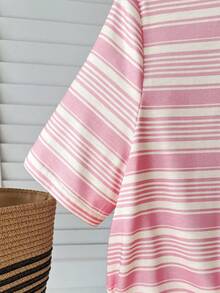 Teen Girls' Casual Versatile Sweet Pink Striped + Heart Embroidery Graphic Round Neck Regular T-Shirt Cute Teen Tops Cute Shirts Summer Summer Tops For Teen Girls Aesthetic Aesthetic Teen Girl Shirts - Pink - View 5