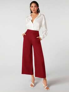 BizChic Women's Black Wide Leg Cropped Pants, Business Casual Trousers For Office Wear, Autumn/Winter - Red - View 1